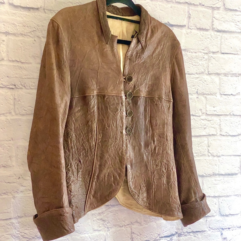 GORGEOUS DUARTE JEANS TEXTURED REAL LEATHER JACKET - L
